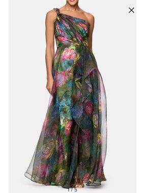 Xscape one shoulder floral organza gown